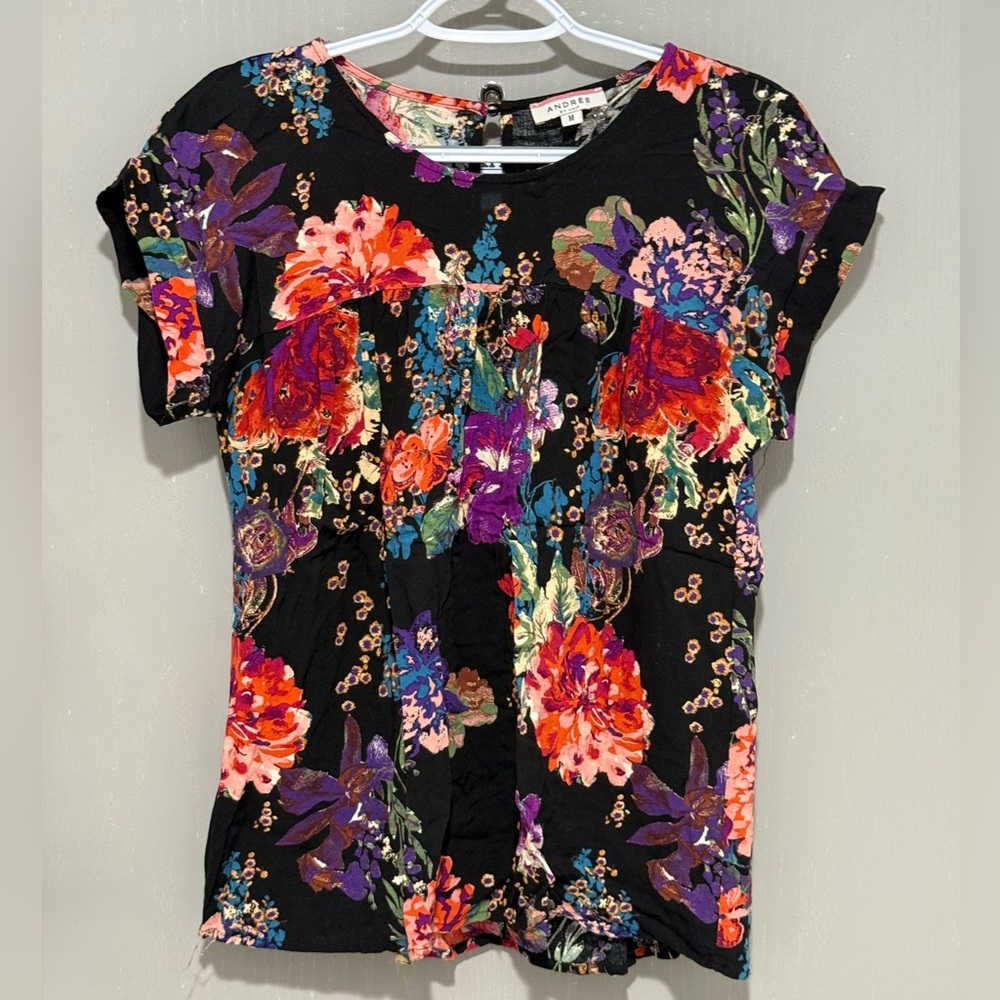 ANDREE BY UNIT Black Multicolor Floral Blouse